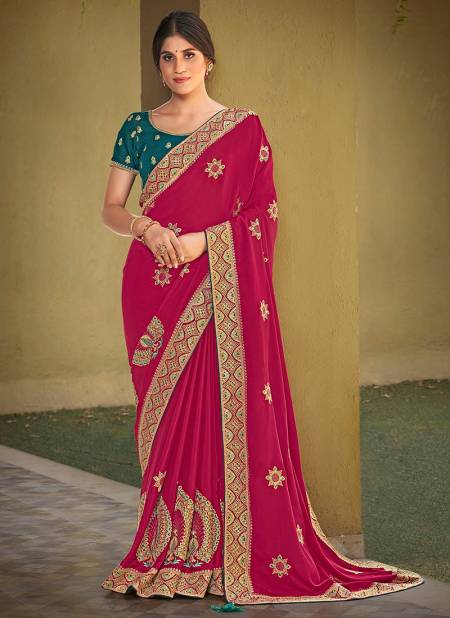 Red Latest Wedding Wear Silk Georgette Embroidered Saree Collection 41709